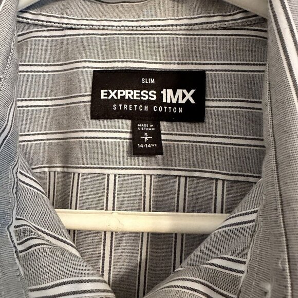 Express 1MX Extra Slim Fit Stretch Cotton Casual Dress Shirt Sz S 14-14.5 Gray - Picture 3 of 8